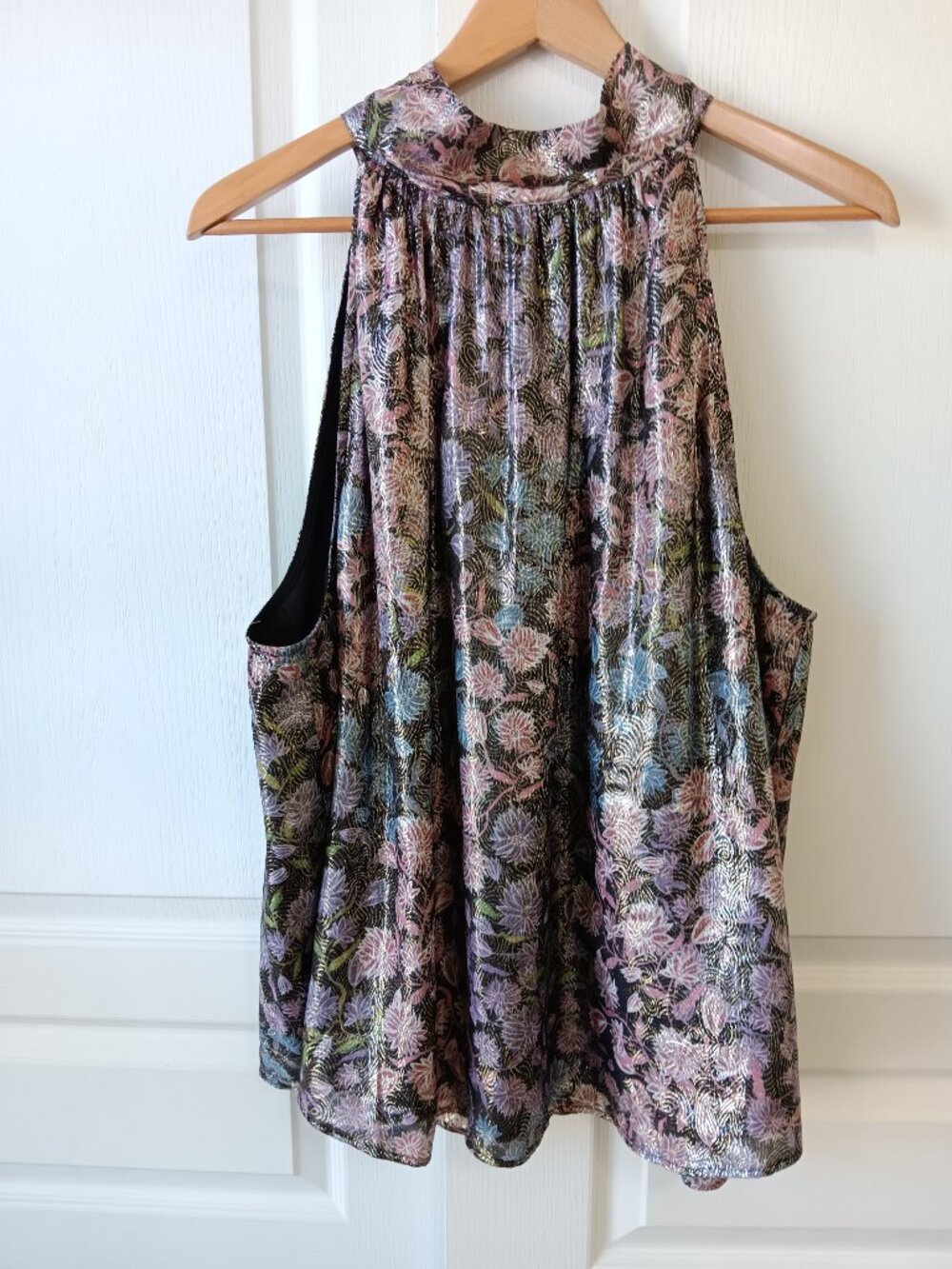 J. Crew Collection Women's Shimmering Floral Jacquard Tie-Neck Top Size 3X